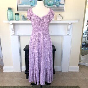 Old Navy Lavender Floral Midi Prairie Dress Medium Tiered Ruffle Milkmaid
